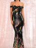 Black Long Sequin Dress Maxi Dress Off-The-Shoulder Cocktail Party Prom Wedding RSLM81343-3# - Sequin Dress Plus