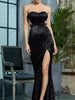 BLACK LONG SEQUIN DRESS SWEETHEART SLIT COCKTAIL PARTY MAXI DRESS RSLM81335BLACK - Sequin Dress Plus