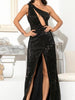 Black Maxi Long Sequin Dress Cocktail, Ball, Party, Prom, Wedding One Shoulder Cut Out RSLM81952 - Sequin Dress Plus