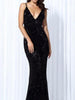Black Maxi Long Sequin Dress Cocktail Party Prom Wedding Bridesmaid Dress Spaghetti Straps RSLM80119BLACK - Sequin Dress Plus