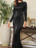 Black Maxi Long Sequin Dress Long Sleeve Cocktail Party Prom Wedding RSLM81320 - Sequin Dress Plus