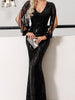 Black Maxi Long Sequin Dress Long Sleeves Cocktail Party Prom Wedding Guest Ball RSFT20032-1 - Sequin Dress Plus