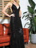 Black Maxi Long Sequin Dress Sleeveless Cocktail Party Wedding Deep V Neck Backless 5 Colors RSLM81225 - Sequin Dress Plus