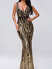 Black Maxi Long Sequin Dress V-Neck Cocktail Party Prom Wedding Guest Ball RSFT19300 - Sequin Dress Plus