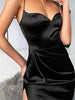 Black Midi Dress Calf Length Party Cocktail Prom Wedding Guest V-Neck Slit Summer RSWAN23019P - Sequin Dress Plus