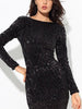 Black Short Sequin Dress Mini  Long Sleeves  Occasions: Cocktail Ball Party Prom Wedding Open Back Padded Shoulder RSLM0399 - Sequin Dress Plus