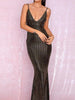 Black/Gold Maxi Sequin Dress V-Neck Long Cocktail Party Bridesmaid Dress RSLM81222-2 GOLD - Sequin Dress Plus