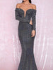 Black/Silver Maxi Long Sequin Dress Long Sleeve Mermaid Cocktail, Ball, Party, Prom, Wedding RSLM81926 - Sequin Dress Plus