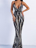 Black/White Maxi Long Sequin Dress Cocktail Bridesmaid Party Prom Wedding Striped RFT8927 - Sequin Dress Plus