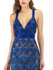 Blue Mini Sequin Dress with Fringe Party Prom Bridesmaid Dress RYMK-LJ19004 - Sequin Dress Plus