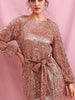 Brown Short Sequin Mini Dress Long Sleeves Cocktail Party Prom Bridesmaid Dress RLM82165 - Sequin Dress Plus
