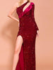 Burgundy Long Sequin Dress Bridesmaid High Slit Cocktail Party Prom Wedding RSFT19490-1 - Sequin Dress Plus