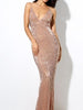 Champagne Long Maxi Sequin Dress Cocktail Wedding Party Prom V-Neck RLM80119 - Sequin Dress Plus