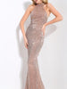 Champagne Long Sequin Dress Maxi Mermaid Cocktail Party Prom Wedding Guest Halter Backless RSLM0809 - Sequin Dress Plus