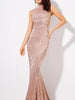 Champagne Long Sequin Dress Maxi Mermaid Sleeveless Cocktail Party Prom Wedding Guest Ball RLM1152 - Sequin Dress Plus