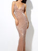 Champagne Maxi Long Sequin Dress Bridesmaid V-Neck Cocktail Party Prom Wedding LM0233 - Sequin Dress Plus