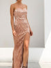 Champagne Maxi Long Sequin Dress Sweetheart Cocktail Ball Party Wedding Guest Halter Slit Sleeveless  RLM1055 - Sequin Dress Plus