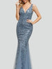Dusty Blue Maxi Long Sequin Dress Mermaid Cocktail Party Bridesmaid Dress RSEV-7886DB - Sequin Dress Plus