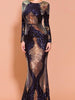 Gold Blue Maxi Long Sequin Dress Long Sleeve Sparkly Cocktail Evening Party Wedding Guest Ball Multicolor Sparkly RSFT19747 - Sequin Dress Plus