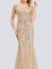 Gold Maxi Long Sequin Dress Mermaid V-Neck Cocktail Party Bridesmaid Dress RSEV-7886WH - Sequin Dress Plus