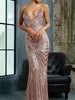 Gold Maxi Long Sequin Dress Sleeveless Cocktail Party Wedding Deep Backless RSLM81225 - Sequin Dress Plus