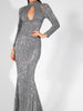 Gray Long Sleeve Maxi Long Sequin Dress Cocktail Party Prom Wedding Guest Ball RSLM81525 - Sequin Dress Plus