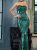 Green Long Sequin Dress Mermaid Maxi Bridesmaid Dress Cocktail Party Prom RSLM1380 - Sequin Dress Plus