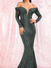 Long Sleeve Black/Green Long Sleeve Long Sequin Dress Mermaid Cocktail Party Wedding Bridesmaid RSLM81926 - Sequin Dress Plus