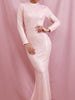 Long Sleeve Pink Long Sequin Dress Bridesmaid Maxi High Neck Cocktail Party Prom Wedding RSLM82057 - Sequin Dress Plus