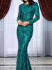 Long Sleeves Green Maxi Long Sequin Dress Cocktail Party Wedding Bridesmaid RSLM81238 - Sequin Dress Plus