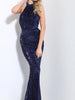 Navy Blue Maxi Long Sequin Dress Mermaid Cocktail Party Prom Wedding Guest Bridesmaid RSLM1079 - Sequin Dress Plus