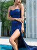 Navy Blue Maxi Long Sequin Dress Sweetheart Cocktail Party Wedding Guest Slit RLM1055 - Sequin Dress Plus