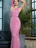 Pink Maxi Long Sequin Dress Asymmetrical Cocktail Party Prom Bridesmaid Dress RSLM81333-1 - Sequin Dress Plus