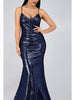 Plus Size Navy Blue Maxi Long Sequin Dress V-Neck Spaghetti Straps Cocktail Party Prom Wedding Guest Bridesmaid Dress Ball RSS07339 - Sequin Dress Plus