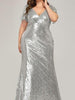 Plus Size Silver Long Sequin Dress Maxi Cocktail Party Prom Wedding Guest Bridesmaid Dress Ball RSS7988 - Sequin Dress Plus