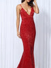 Red Long Maxi Sequin Dress Cocktail Wedding Guest Party Prom Bridesmaid V-Neck RLM80119 - Sequin Dress Plus