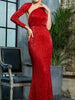 Red Maxi Long Sequin Dress Asymmetrical Cocktail Party Prom Wedding Guest Bridesmaid Dress Ball RSLM81333-1 - Sequin Dress Plus