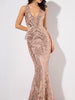 Rose Gold Maxi Long Length Sequin Dress Cocktail Party Wedding Bridesmaid RSLM81336 - Sequin Dress Plus
