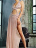 Rose Gold Maxi Long Sequin Dress High Slit Cocktail Party Prom Wedding Guest Ball RSLM81019 - Sequin Dress Plus