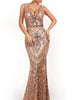 Rose Gold Maxi Long Sequin Dress Length Cocktail Party Prom Wedding Guest Sleeveless RFT18726 - Sequin Dress Plus