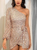 Rose Gold Short Sequin Dress Mini One Shoulder Bodycon Party Wedding Prom RSLM82106 - Sequin Dress Plus