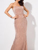 Sequin Long Dress Maxi Champagne Cocktail, Bridesmaid Dress Party Prom Wedding Guest Low Back RSLM1383 - Sequin Dress Plus