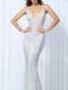 SILVER LONG MAXI SEQUIN DRESS COCKTAIL WEDDING PARTY PROM V-NECK RLM80119 - Sequin Dress Plus