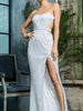 Silver Maxi Long Knee Length Sequin Dress Slit Cocktail Party Prom Bridesmaid RSLM81335SILVER - Sequin Dress Plus