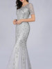 Silver Maxi Long Sequin Dress Cocktail Party Prom Wedding Guest Bridesmaid REZ07707NB - Sequin Dress Plus