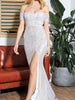 Silver Maxi Long Sequin Dress High Slit Cocktail Bridesmaid Party Prom Wedding RSLM81727 - Sequin Dress Plus