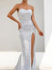 Silver Maxi Long Sequin Dress Mermaid Cocktail Party Prom Bridesmaid Ball RSLM1052 - Sequin Dress Plus