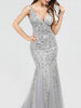 Silver Maxi Long Sequin Dress Mermaid V-Neck Cocktail Party Prom Wedding Guest Bridesmaid Dress Ball RSEV-7886SL - Sequin Dress Plus