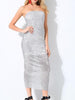 Silver Midi Sequin Strapless Cocktail Party Prom Wedding Guest Low Back RSLM0769 - Sequin Dress Plus