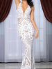 White Maxi Long Sequin Dress Mermaid  Bridesmaid Dress Cocktail Party RSLM81336 - Sequin Dress Plus